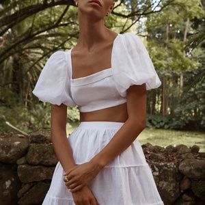 Linen white cropped top